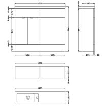 Fuji 100cm Vanity Unit With Slimline Basin In Gloss Grey Mist