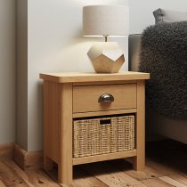 Rosemont Wooden 1 Basket Unit Lamp Table In Rustic Oak