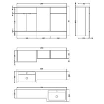 Fuji 150cm Right Handed Vanity With L-Shaped Basin In Grey