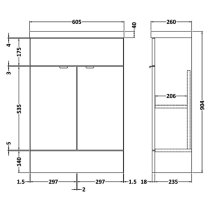 Fuji 60cm Vanity Unit With Slimline Basin In Brown Grey Avola