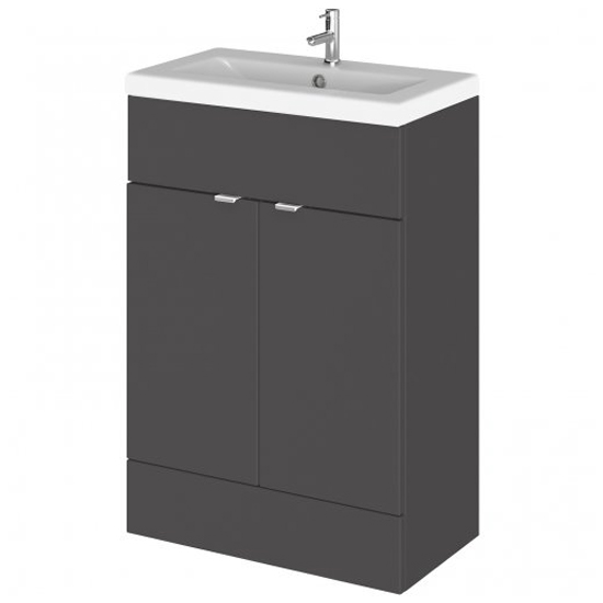 Fuji 60cm Vanity Unit With Ceramic Basin In Gloss Grey