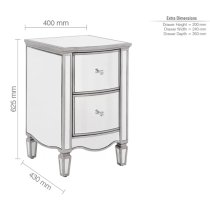 Elyssa Mirrored Bedside Cabinet With 2 Drawers In Silver