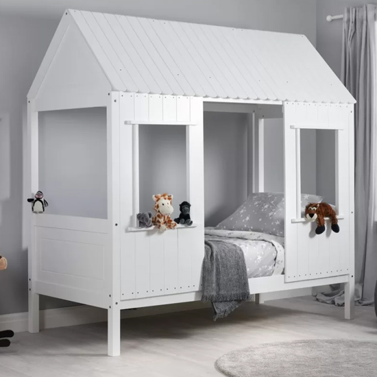 Trenton Wooden Single Bed In White