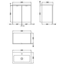 Fuji 60cm 2 Doors Wall Vanity With Basin 1 In Gloss Grey Mist