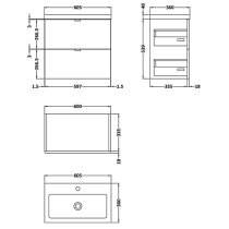 Fuji 60cm 2 Drawers Wall Vanity With Basin 1 In Brown Grey