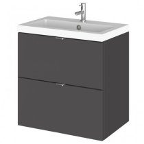 Fuji 50cm 2 Drawers Wall Vanity With Basin 1 In Gloss Grey