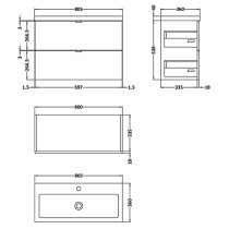 Fuji 80cm 2 Drawers Wall Vanity With Basin 1 In Natural Oak