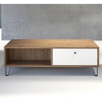 Touch 1 Drawer Coffee Table In Matt White And Artisan Oak