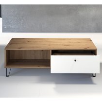 Touch 1 Drawer Coffee Table In Matt White And Artisan Oak