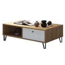 Touch 1 Drawer Coffee Table In Matt White And Artisan Oak