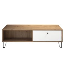 Touch 1 Drawer Coffee Table In Matt White And Artisan Oak