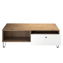 Touch 1 Drawer Coffee Table In Matt White And Artisan Oak