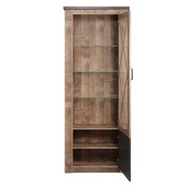 Gerald LED Tall Wooden Display Cabinet In Matera And Brown Oak