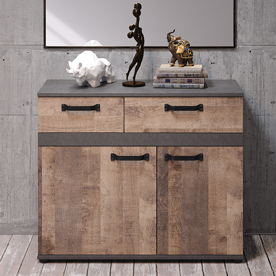 Stripe 2 Doors 2 Drawers Sideboard In Matera And Brown Oak