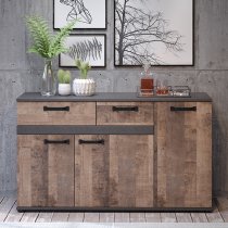 Stripe 3 Doors 2 Drawers Sideboard In Matera And Brown Oak