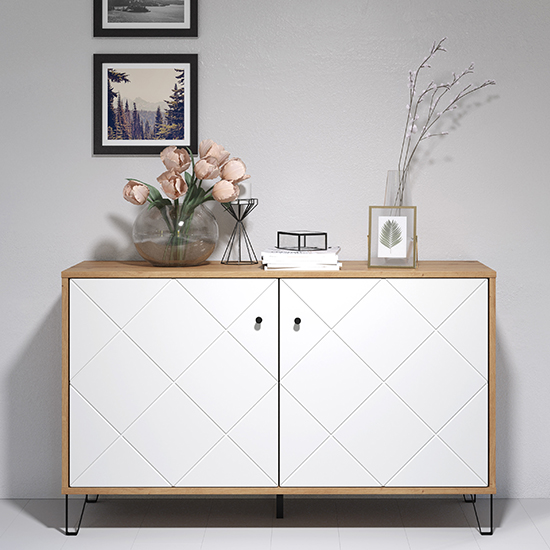 Touch Wooden 2 Doors Sideboard In Matt White And Artisan Oak