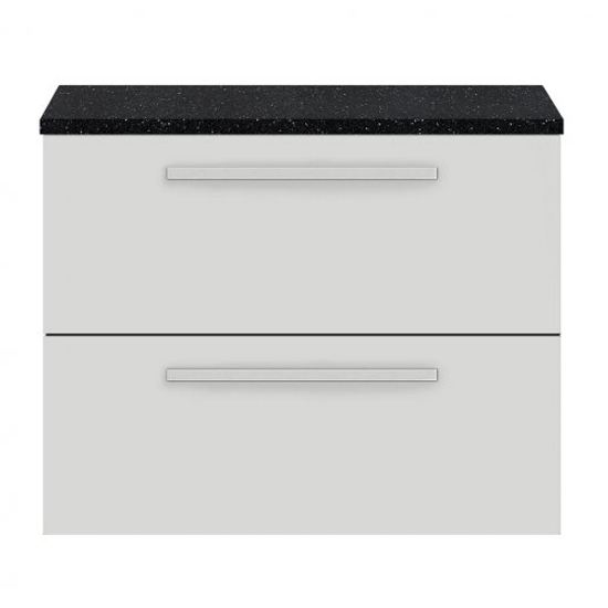 Quincy 72cm Wall Vanity With Black Worktop In Gloss Grey Mist