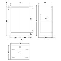 Urfa 50cm 2 Doors Vanity With Mid Edged Basin In Satin Blue