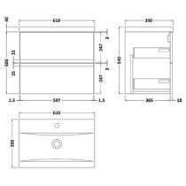 Urfa 60cm Wall Hung Vanity With Mid Edged Basin In Satin Grey