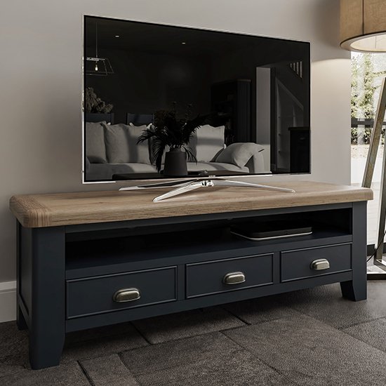 Hants Wooden 3 Drawers And Shelf TV Stand In Blue