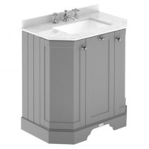 Ocala 77cm Angled Vanity With 3TH White Marble Basin In Grey