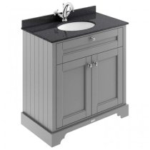 Ocala 82cm Floor Vanity With 1TH Black Marble Basin In Grey