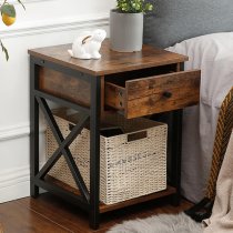 Kearney Wooden Industrial Bedside Cabinet In Rustic Brown