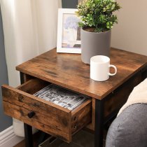 Kearney Wooden Industrial Bedside Cabinet In Rustic Brown