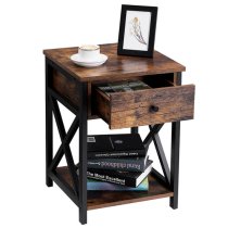 Kearney Wooden Industrial Bedside Cabinet In Rustic Brown