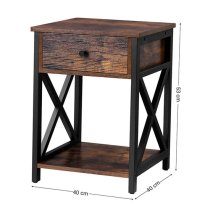 Kearney Wooden Industrial Bedside Cabinet In Rustic Brown