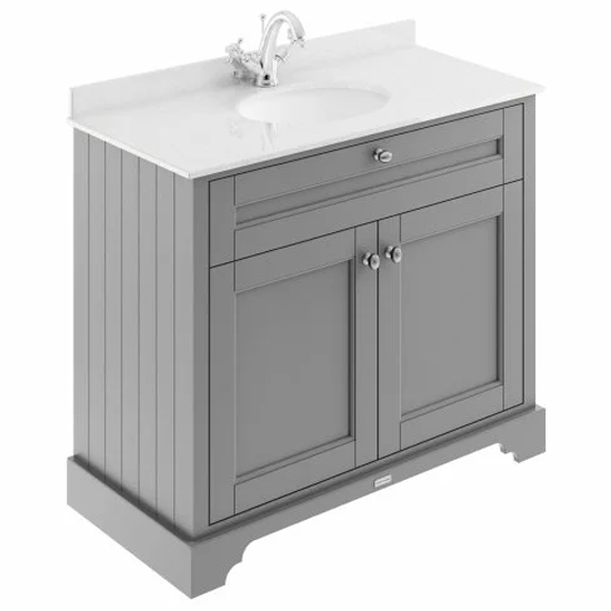 Ocala 102cm Floor Vanity With 1TH White Marble Basin In Grey