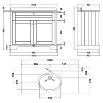 Ocala 102cm Floor Vanity With 1TH White Marble Basin In Grey