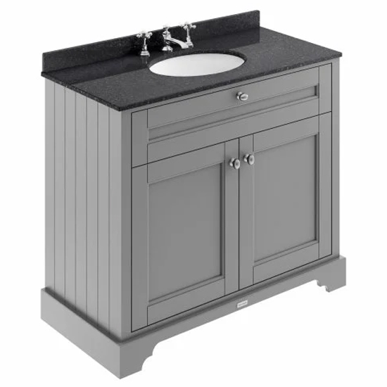 Ocala 102cm Floor Vanity With 3TH Black Marble Basin In Grey