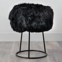 Bovril Sheepskin Stool With Black Metal Legs In Black