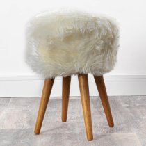 Bovril Sheepskin Stool With Oak Wooden Legs In Natural White