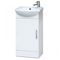 Mayetta 42cm Floor Vanity Unit With Round Basin In Gloss White