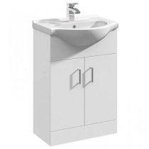 Mayetta 55cm Floor Vanity Unit With Round Basin In Gloss White