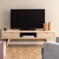 Alisto Wooden TV Stand With 2 Drawers In Oak White