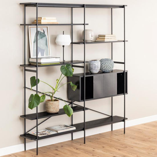 Avila Wooden Bookcase With 5 Shelves 1 Door In Ash Black