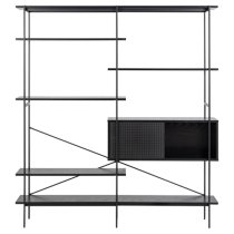 Avila Wooden Bookcase With 5 Shelves 1 Door In Ash Black