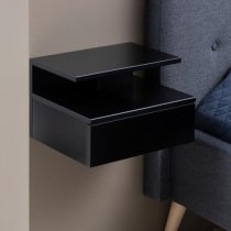 Ashanti Wall Hung Wooden Bedside Cabinet In Black