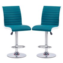 Ritz Teal And White Faux Leather Bar Stools In Pair