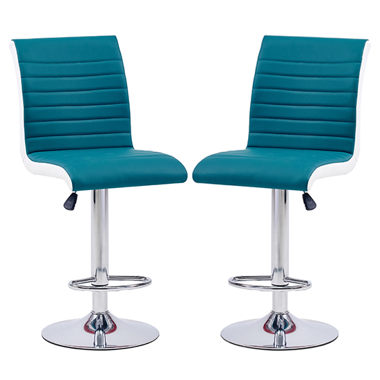 Ritz Teal And White Faux Leather Bar Stools In Pair