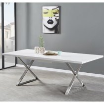 Mayline Extending White Dining Table With 6 Vesta White Chairs