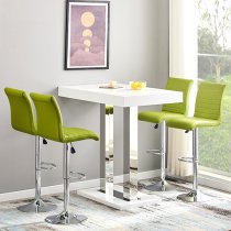 Caprice White High Gloss Bar Table 4 Ripple Green Stools