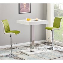 Topaz White High Gloss Bar Table 2 Ritz Green White Stools