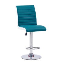 Topaz White High Gloss Bar Table With 2 Ritz Teal White Stools