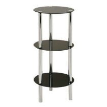 Afton 3 Tier Black Glass Display Stand With Chrome Frame