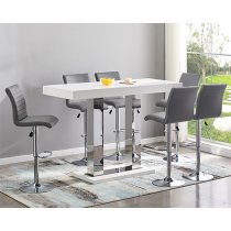 Caprice Large White Gloss Bar Table 6 Ripple Grey Stools