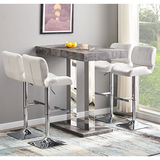 Caprice Concrete Effect Bar Table 4 Candid White Stools